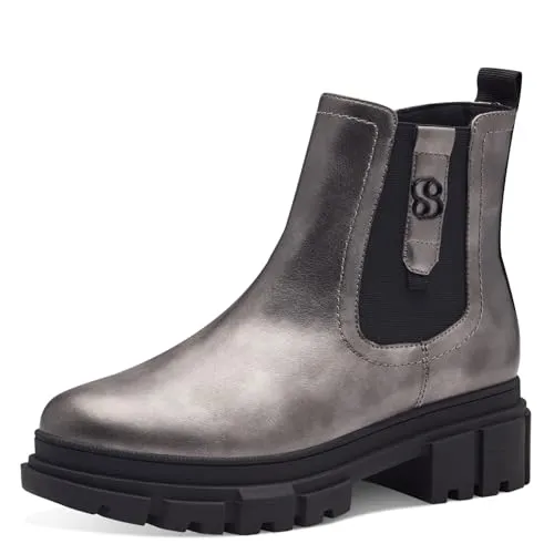 s.Oliver Damen Chelsea Boots Vegan Silber (Pewter) 39 EU - Wanderschuhe mit SOFT FOAM Sohle für höchsten Komfort und optimale Passform, ideal für stundenlangen Tragekomfort in jedem Anlass.