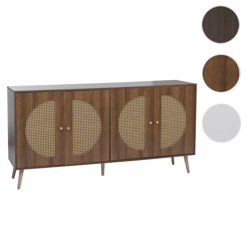 HWC-P49 Sideboard mit Poly-Rattanfront, 80x160x40cm, braun - Stylisches Sideboard mit vier großzügigen Ablagefächern und pflegeleichter Melamin-Oberfläche. Ideal für Wohnzimmer, Flur oder Home-Office – bietet viel Stauraum und modernes Design.