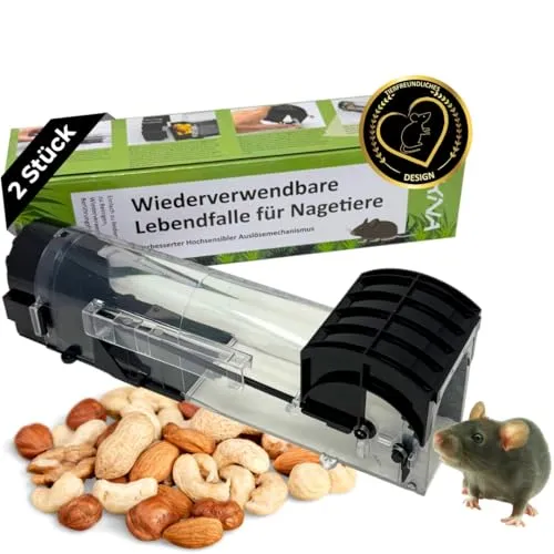 EKNA Mäuse Lebendfalle - 2X Ratten Falle - Ultrasensible Lebendfalle Ratte - Rattenfalle lebend - Ökologische Nagetierbekämpfung für Zuhause - Wiederverwendbar & hygienisch (2 Stück)