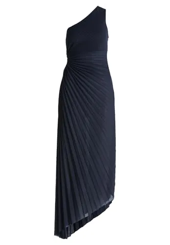 Abendkleid VERA MONT im Glitzer-Look - Elegantes Damenabendkleid in Nachtblau mit asymmetrischem One-Shoulder-Ausschnitt und plissiertem Edeljersey für einen glamourösen Auftritt bei besonderen Anlässen.