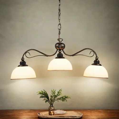 Elegante 3-flammige Hängeleuchte im Jugendstil aus Metall und Glas - Stilvolle Hängelampe für Esszimmer und Wohnzimmer, mit höhenverstellbarem Design und blendarmem Licht durch den edlen Glasschirm. Ideal für klassische Einrichtung.