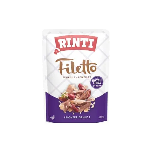 RINTI Filetto - Leicht verdauliches Nassfutter für Hunde mit Ente - Zartes Nassfutter mit hochwertigem Entenfleisch in Jelly, ideal für Hunde mit empfindlichem Magen. Frei von Farb- und Konservierungsstoffen, unterstützt die optimale Nährstoffaufnahme und sorgt für eine gesunde Verdauung.