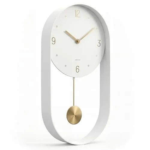Driini Moderne Pendel-Wanduhr – dekorativer und einzigartiger Metallrahmen, mit 20,3 cm Ziffernblatt – zeitgenössisches, minimalistisches Design, mit geräuschloser Bedienung – inklusive weißem und