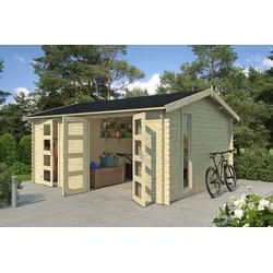 Gartenhaus Blockhaus Holzhaus Schuppen CARROZ 2 - Modernes Gartenhaus mit 2 Räumen, aus naturbelassenem Holz, einfach zu montieren und abschließbar – ideal für Gartenliebhaber und als Stauraum.