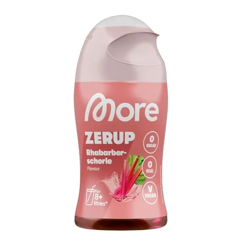 MORE Zerup, Rhabarberschorle, 65 ml, für bis zu 8 l Fertiggetränk, zuckerfreier Sirup mit u.a. echten Fruchtextrakten, vegan, zero Kalorien - made in Germany