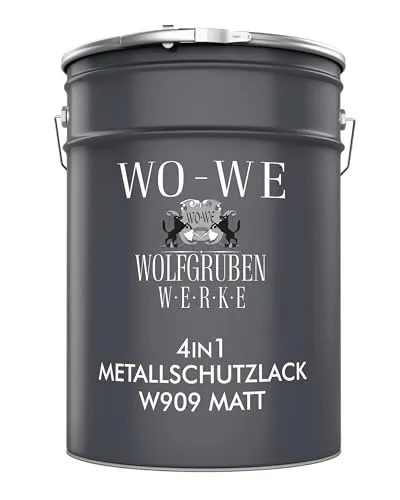 WO-WE Metallschutzlack 4in1 W909 Silbergrau - 5L - Metallfarben mit 4-in-1-Funktion: Der W909-Lack vereint Rostschutz, Grundierung, Zwischenanstrich und Endanstrich in einem. Ideal für Außenanwendungen und bietet exzellente Haftung auf verschiedenen Metalloberflächen.