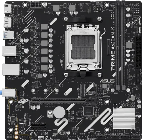 ASUS AMD A620A mATX Motherboard - PC-Aufrüstkit mit 2xDDR5, 1xHDMI 2.1 und 1xM.2, ideal für leistungsstarke Ryzen Zen4 Systeme.