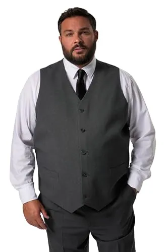 Men Plus Herren Übergrößen Weste Porto grau L-8XL - Elegante Weste im Spezialschnitt bis Gr. 82/41, mit praktischem 5-Knopf-Verschluss und zwei Taschen für einen stilvollen Auftritt in jeder Situation.