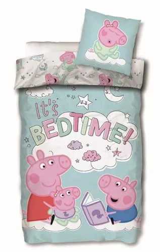 Peppa Wutz Bettwäsche-Set 'It´s Bedtime' 135x200 cm - 2-teiliges Bettwäsche-Set aus 100% atmungsaktiver Baumwolle mit Wendedesign. Ideal für Kinderzimmer, farbenfroh und pflegeleicht, sorgt für gemütliche Nächte.