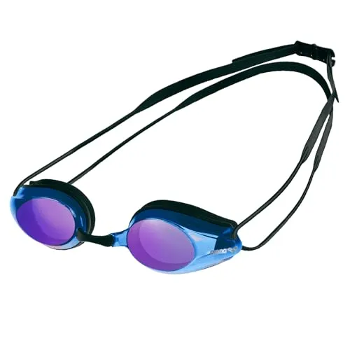 arena Tracks Mirror Wettkampf-Schwimmbrille - Schwimmbrille mit verspiegelten Antibeschlag-Gläsern und UV-Schutz, perfekt für Wettkampfschwimmer. 4 austauschbare Nasenstege für individuellen Komfort und optimale Hydrodynamik.