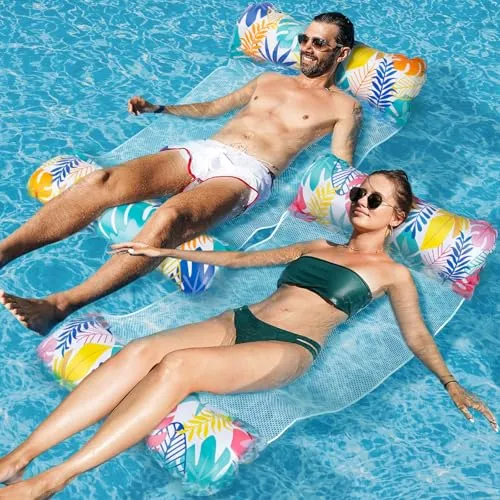 Elidepe Luftmatratze Pool, XL Luftmatratze Wasser, 2 Stück Pool Zubehör Pool Spielzeug, 4 in 1 Wasserhängematte Wasserspielzeug
