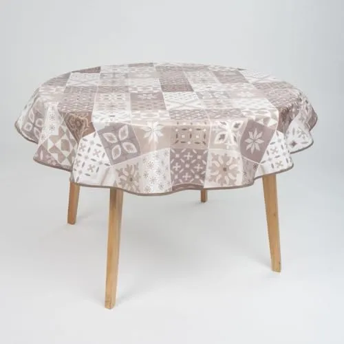 laro 160cm runde Wachstuch Tischdecke abwaschbar Wachstuchtischdecke mit Saum-Eingefasst-Paspelband, Muster:Mustergeflecht Beige Braun, Größe: Rund 160cm