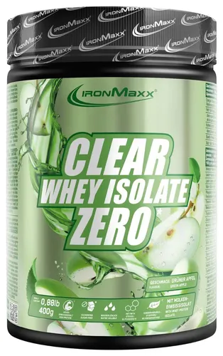 IronMaxx Clear Whey Isolate Zero, 400 g Dose, Green Apple - Leckeres Mahlzeitenersatz-Getränk mit hohem Proteingehalt und frischem Apfelgeschmack, ideal für unterwegs oder nach dem Training.