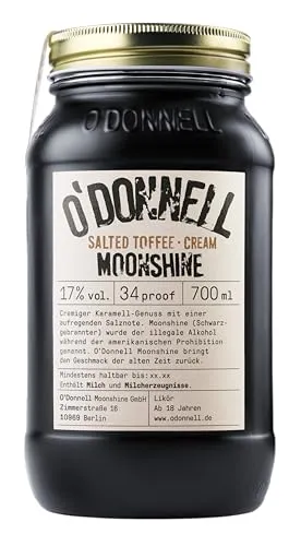 O'DONNELL MOONSHINE Salted Toffee Cream 17 % Vol. - Köstlicher Likör mit einem einzigartigen Geschmack von gesalzener Karamellcreme, ideal für besondere Anlässe oder zum Genießen in geselliger Runde.