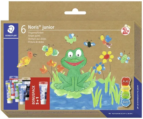STAEDTLER Fingermalfarbe Noris junior 6er-Set - Bastelfarben für kreative Hände! Das 6er-Set bietet leuchtende Farben, die sich leicht mischen lassen und ideal für Kinder geeignet sind.