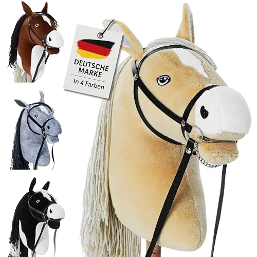 Hoofly® Hobby Horse Beige (Haflinger) - Großes Steckenpferd für Kinder A3 mit Schraubstab/Horsing Hobby Horse Pferde Set mit Trense in 4 Farben/Steckenpferde Stockpferd mit Zubehör Hors