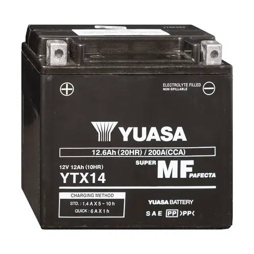 Yuasa YTX14-BS 12V Motorradbatterie - AGM Batterie mit 12Ah und 200A Kaltstartstrom, wartungsfrei und langlebig – ideal für Motorräder, Roller und Quads.