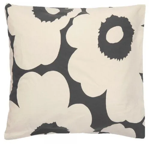 Marimekko Kopfkissenbezug Unikko - 80x80 cm - Charcoal-Off White - Hochwertiger Kopfkissenbezug von Marimekko aus 100% Baumwolle, mit Knopfverschluss. Stilvolles Design in Grau und Offwhite, ideal für eine moderne Schlafumgebung.