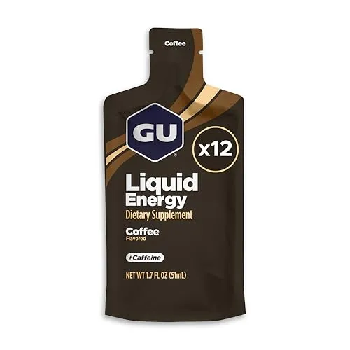 GU Liquid Energy Gel Coffee 12-er - Energy Drinks - Flüssiges Energy Gel mit 100 kcal und Aminosäuren, ideal für schnelle Energiezufuhr während des Sports.