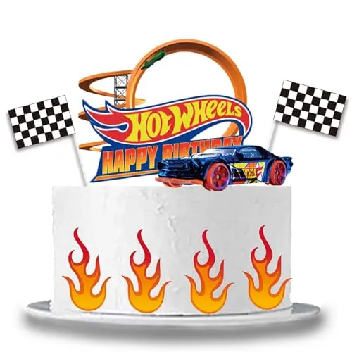 YOGARTH 8 Stück Hot Wh-els Tortendeko Jungen, Hot Wh-els Kuchen Deko Kindergeburtstag, Cake Topper Set, Happy Birthday Topper für Jungen Geburtstag Party Kuchen Dekoration Supplies (C)