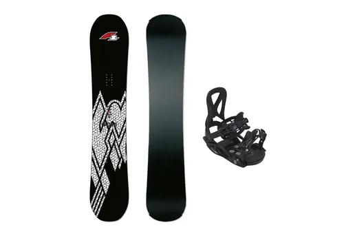 F2 Set Snowboard Junior Rental Schwarz 110cm + Pipe Bindung S - Schwarzes Junior Snowboard Set, 110 cm lang, ideal für Freeride. Inklusive komfortabler Pipe-Bindung in Größe S – perfekt für junge Snowboarder.