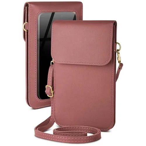 moex Handytasche zum Umhängen für Samsung Galaxy S22 – Kleine Handtasche mit Handyfach und Sichtfenster, 2 zusätzliche Fächer - Handy Umhängetasche Damen, Himbeerrosa