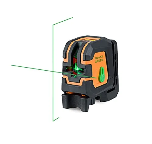 geo-FENNEL Kreuzlinienlaser 541250 Geo1X-GREEN - Selbstnivellierender Kreuzlinienlaser für präzise Nivellierarbeiten mit grüner Laserlinie, die viermal besser sichtbar ist als rot. Ideal für Innen- und Außenanwendungen, inklusive Tasche und Halterung.