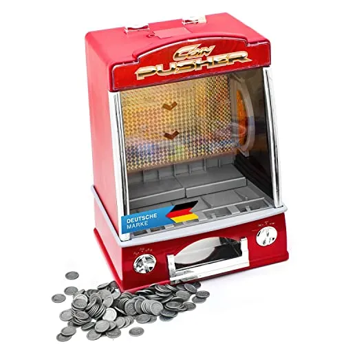 GOODS+GADGETS Münzschieber Geldspielautomat - Zaubertricks und Spielspaß vereint! Erlebe das Casino-Feeling mit Lichteffekten und authentischem Sound – der perfekte Jackpot für dein Zuhause!