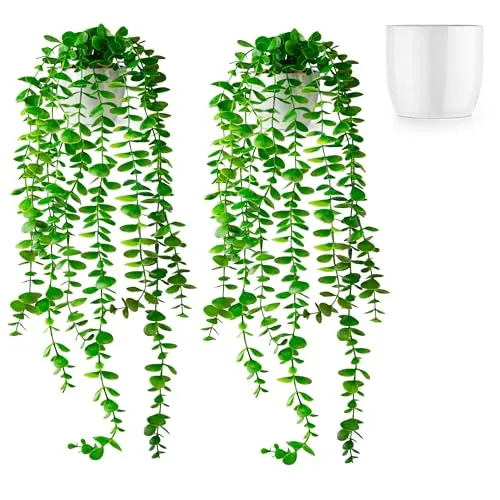 PASCH® 2er Set Künstlicher Eukalyptus 60cm in Keramiktöpfen - Künstliche Pflanzen in edlen Hochglanz-Keramiktöpfen, pflegeleicht und ideal für jeden Raum – perfekt für dekorative Akzente ohne Pflegeaufwand!