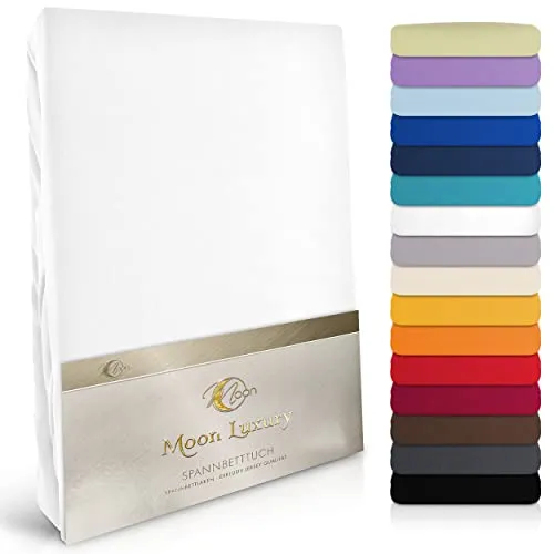 MOON-Luxury Spannbettlaken Jersey Stretch 230g/m² für Wasserbetten und Boxspringbetten - Hochwertiges Spannbettlaken in 120x200 - 120x220 cm, ideal für Matratzen bis 35 cm Höhe. Aus 97% Mako-Baumwolle, sorgt für eine faltenfreie Passform und hohen Komfort. Pflegeleicht und waschbar bis 60°.