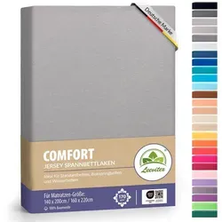 leevitex® Spannbettlaken Premium 170g/m2, Gummizug: rundum, schwer und dick, 100% Jersey-Baumwolle, auch Boxspringbett geeignet grau 140 - 160 cm x 200 - 220 cm