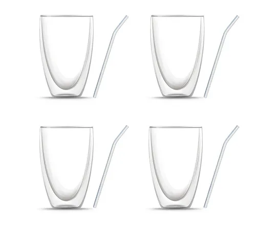 BEM Thermoglas 8-er Gläser Set - Doppelwandige Kaffeegläser mit Glasstrohhalmen - Doppelwandige Gläser für heiße und kalte Getränke, inklusive 4 wiederverwendbare Glasstrohhalme. Hitzebeständig und stilvoll, ideal für genussvolle Momente.