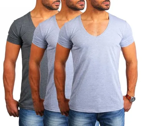 Young & Rich Herren T-Shirt Slimfit deep V-Neck 3er Pack - Trendiges Herren T-Shirt mit extra tiefem V-Ausschnitt, ideal als Unterziehshirt. Slimfit Passform und dehnbares Material sorgen für optimalen Komfort und perfekten Sitz. Hochwertige Baumwoll-Mischung für angenehmes Tragegefühl.