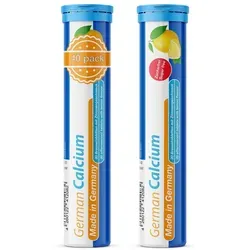 German Calcium Brausetabletten 2x20 Stk. Zitronen Geschmack - 500 mg Kalzium Zuckerfrei - T&D Pharma –  Germany