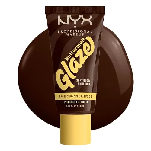 NYX Professional Makeup Foundation für alle Hauttypen, Mit Sheabutter, Mangobutter und Niacinamide, LSF 30 gegen UVA- und UVB-Strahlen, Buttermelt Glaze, Farbton: 10 Chocolate Butta