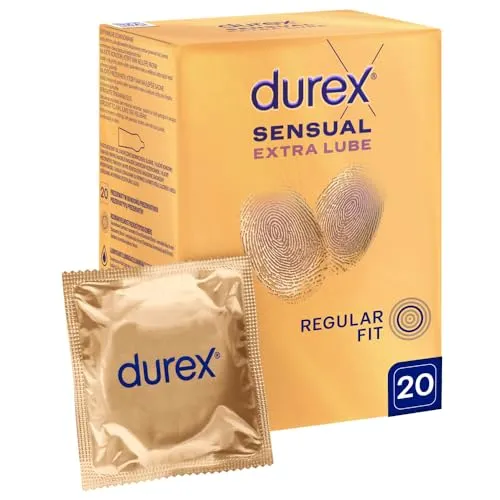 Durex Sensual - Extra Lube Kondome 20 Stück - Kondome für Männer, superdünn und extra gleitfähig für intensiven Genuss - 100% elektronisch getestet für zuverlässigen Schutz.