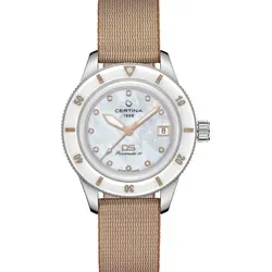 Certina Damen-Automatikuhr DS PH200M Beige/Weiß - Elegante Armbanduhr für Damen mit Automatik-Uhrwerk, wasserdicht bis 200 m, perfekt für Freizeitaktivitäten und stilbewusste Auftritte.