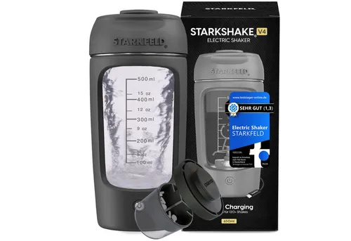 STARKFELD Elektrischer Shaker STARKSHAKE® V4 – Bester Shaker für Proteinshakes, 30 W, 650 ml, Selbstreinigend - Entdecke den STARKSHAKE® V4 – der elektrische Shaker für cremige, klumpenfreie Proteinshakes in nur 15 Sekunden. Ideal für Fitness und unterwegs, mit USB-C Ladefunktion und stylischem Design.