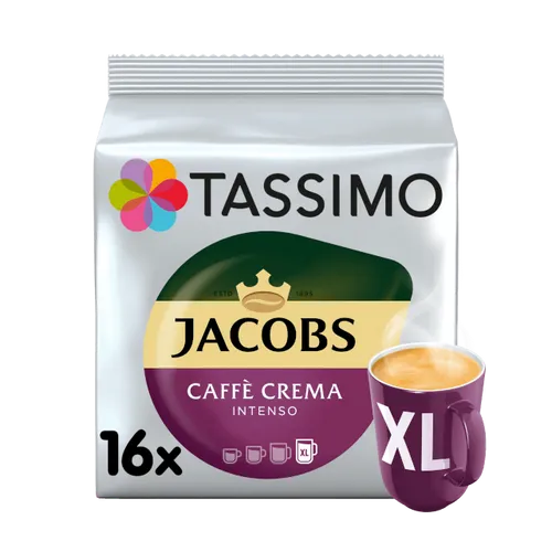 Tassimo Jacobs Caffè Crema Intenso XL 2603 - Kaffeekapseln & -pads, genießen Sie den intensiven Caffè Crema in praktischen XL Becherportionen für einen energievollen Start in den Tag.