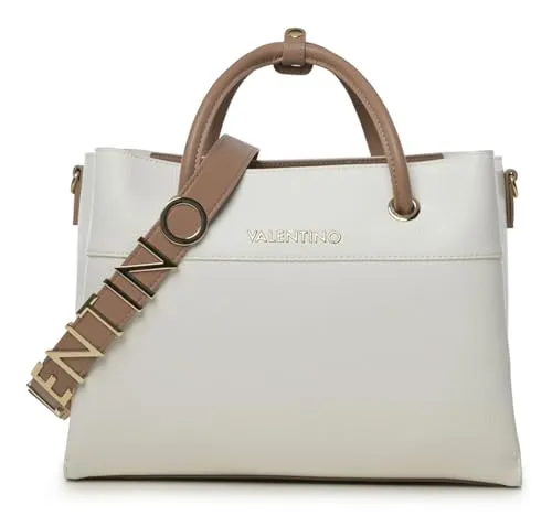 Valentino Damen Alexia Tasche, Bianco/Cuoio - Damen-Henkeltaschen mit großem Hauptfach für A4-Dokumente, perfekt für Büro und Alltag, Maße: 33 x 25 x 12 cm, stilvoll und funktional.