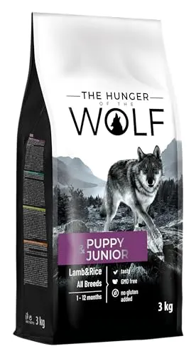 The Hunger of the Wolf Hundefutter für Welpen und Junghunde aller Rassen, Fein zubereitetes Trockenfutter mit Lamm und Reis - 3 kg