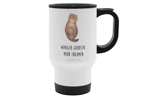 Mr. & Mrs. Panda Edelstahl Thermobecher Otter Muschel, 390 ml - Stylischer Edelstahl Thermobecher mit niedlichem Otter-Motiv - ideal für Heißgetränke unterwegs. Hält Getränke warm und ist perfekt für Büro und Reisen. Handwäsche empfohlen für langlebige Freude.