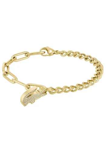 Lacoste Gliederarmband für Damen Kollektion CROCODILE in Gelbgold - Elegantes Damenarmband von Lacoste mit Krokodil-Charm und Micropavé-Kristallen, ideal für stilbewusste Frauen. Hergestellt aus Edelstahl mit hochwertiger Gelbgoldbeschichtung.