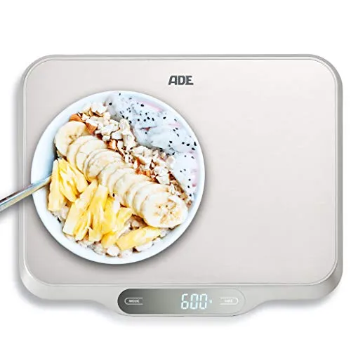 ADE Küchenwaage XXL aus Edelstahl - Küchenwaage mit großer Wiegefläche, präzises Wiegen bis 15kg, inklusive Zuwiegefunktion und pflegeleichter Edelstahl-Oberfläche.