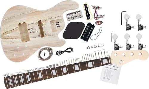 Rocktile DIY JBH5 Bausatz E-Bass - 5-Saiter Do-it-yourself Kit - E-Gitarren-Sets: Vollständiger DIY E-Bass Bausatz im JB-Style mit hochwertigem Paulownia-Korpus und Ahorn-Hals für individuelle Gestaltung und kreativen Spaß.