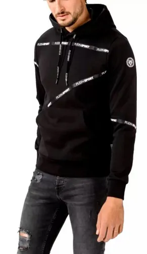 PHILIPP PLEIN Hoodie Herren mit Logo Streifen - Herren-Sweatshirt in sportlichem Design, mit Kapuze, Kängurutasche und gummiertem Patch für einen urbanen Look.