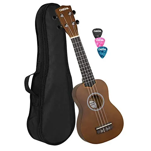 CASCHA EH 3953 Sopran Limewood Ukulele-Set - Ukulele Set - ideal für Musiker aller Altersgruppen, leicht und handlich mit 12 Bünden, inklusive schützender Hülle für unterwegs.