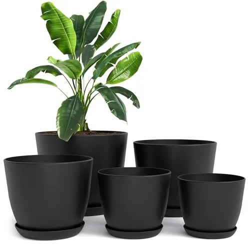 Utopia Home 5er-Pack Blumentopf 18/17/15/13/12 cm Übertopf mit Untertasse Für Küche, Balkon Blumentöpfe mit Untertasse Gartenpflanzen Sukkulenten, für Zimmerpflanzen Schwarz.