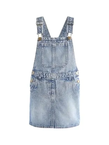 Next Latzkleid Trägerkleid aus Denim blau 134 (9J) - Stylisches Latzkleid aus 100% Baumwolle, perfekt für den Alltag. Bequem und modisch mit verstellbaren Trägern – ideal für kleine Abenteurer.
