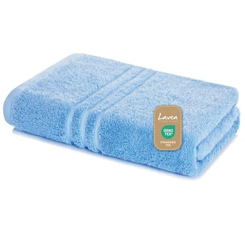 Lavea® Saunatuch 80×200 cm, Saunahandtuch, Sauna-Handtücher Damen und Herren, 100% Baumwolle Frottier, saugstark, strapazierfähig, pflegeleicht 60°C, Frottierserie Elena, XXL Badetuch, Delphinblau